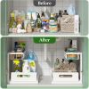 Pull Out Cabinet Organizer 2 Tier Slide Out Sink Shelf Cabinet Storage Shelves, Storage for Kitchen Bathroom, White, 2 Pack