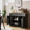 47" Buffet Cabinet with Soft-Close Hinges, Farmhouse Sideboard with 3 Drawers, Adjustable Shelves and Spice Racks, Black - Black