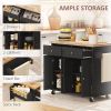 Kitchen Island Cart with Rubber Wood Top, Rolling Kitchen Island Table on Wheels with Drawers, Adjustable Shelves, Spice Rack and Towel Rack for Dinin