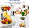 Iron 2-Tier Countertop Fruit Vegetables Basket Bowl Storage With Banana Hanger, Black, 64 ounces - Black