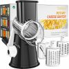 Rotary Cheese Grater Hand Crank Cheese Shredder for Fresh Cheese, Vegetable, Nuts,Non-slip Suction Base, Three Blades, Black - Black