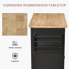 Kitchen Island Cart with Rubber Wood Top, Rolling Kitchen Island Table on Wheels with Drawers, Adjustable Shelves, Spice Rack and Towel Rack for Dinin