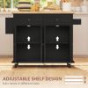 Kitchen Island Cart with Rubber Wood Top, Rolling Kitchen Island Table on Wheels with Drawers, Adjustable Shelves, Spice Rack and Towel Rack for Dinin