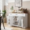 47" Buffet Cabinet with Soft-Close Hinges, Farmhouse Sideboard with 3 Drawers, Adjustable Shelves and Spice Racks, White - White