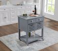 Mobile Rolling Kitchen Island Trolley Serving Cart with Underneath Drawer & Slide-Out Wire Storage Basket - Grey - Wood