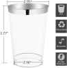 200pcs Silver Disposable Plastic Cups 10 oz Clear Plastic Cups Old Fashioned Tumblers Silver Rim Cup Disposable Elegant Silver Wine Glasses Cocktail C