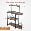 4-Tier Kitchen Bakers Rack with 6 S-Hooks and Stemware Racks - Rustic Brown