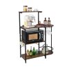 4-Tier Kitchen Bakers Rack with 6 S-Hooks and Stemware Racks - Rustic Brown