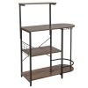 4-Tier Kitchen Bakers Rack with 6 S-Hooks and Stemware Racks - Rustic Brown