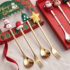 6pcs /Pack Christmas Cartoon Shape Stainless Steel Tableware - Silver - Style B Spoon Fork+Green Box