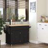 Kitchen Island Cart with Rubber Wood Top, Rolling Kitchen Island Table on Wheels with Drawers, Adjustable Shelves, Spice Rack and Towel Rack for Dinin