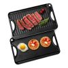 Reversible Grill/Griddle, 14x8.5 inch Pre-Seasoned Cast Iron Griddle, Portable Rectangular Pan with Handle, Family Cookware for Indoor/Outdoor Stove T