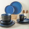 16-Piece Modern Dinnerware Set, Kitchen Plates and Bowls Sets, Service for 4, Blue and Black, Microwave & Dishwasher Safe - blue and black