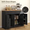 47" Buffet Cabinet with Soft-Close Hinges, Farmhouse Sideboard with 3 Drawers, Adjustable Shelves and Spice Racks, Black - Black