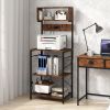 60 Inch Tall Microwave Stand with Open Shelves 10 Hanging Hooks - Brown
