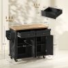 Kitchen Island Cart with Rubber Wood Top, Rolling Kitchen Island Table on Wheels with Drawers, Adjustable Shelves, Spice Rack and Towel Rack for Dinin