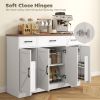 47" Buffet Cabinet with Soft-Close Hinges, Farmhouse Sideboard with 3 Drawers, Adjustable Shelves and Spice Racks, White - White