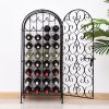 35 Bottle Wrought Iron Wine Rack Cabinet with Lock, Black - Default Title