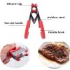 1PC Stainless Steel Pot Spoon Holder; Anti-Scald Silicone Grip Pot Clip Holder For Spoon; Kitchenware Bowl Clip; Cooking Utensils Tools; - Red
