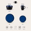 16-Piece Modern Dinnerware Set, Kitchen Plates and Bowls Sets, Service for 4, Blue and Black, Microwave & Dishwasher Safe - blue and black