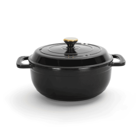 Cast iron 5QT cooking pot - Pure black - includes two silicone gloves - Enamel pot