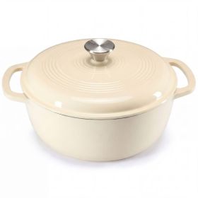 6 Quart Enameled Cast Iron Dutch Oven, Moisture-Sealing Lid For Bread Baking, Braising, Slow Cooking, Dual Handles, Oven Safe (Option: Beige)