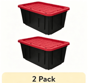 27 Gallon Large Storage Bin with Snap Lid, Black and Red, Heavy Duty Plastic Storage Container (Pack Size: 2 Pack)