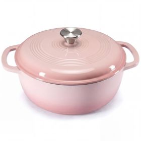 6 Quart Enamel Cast Iron Dutch Oven with Moisture-Sealing Lid for Bread Baking Braising And Slow Cooking, Dual Handles, Oven Safe (Color: Pink)