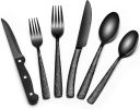 24-Piece Black Silverware Set with Steak Knives, Black Flatware Set for 4, Food-Grade Stainless Steel Tableware Cutlery Set